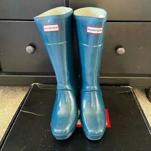 Hunter boots - wedge heel - dark teal - size 8